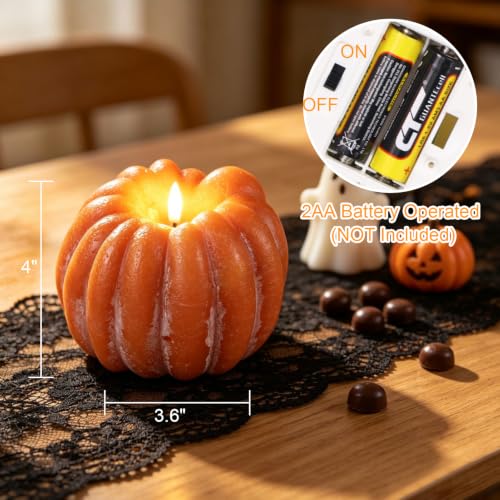 Image of Wondise Orange Fall Decorations Real Wax Pumpkin Candles with Remote Timer