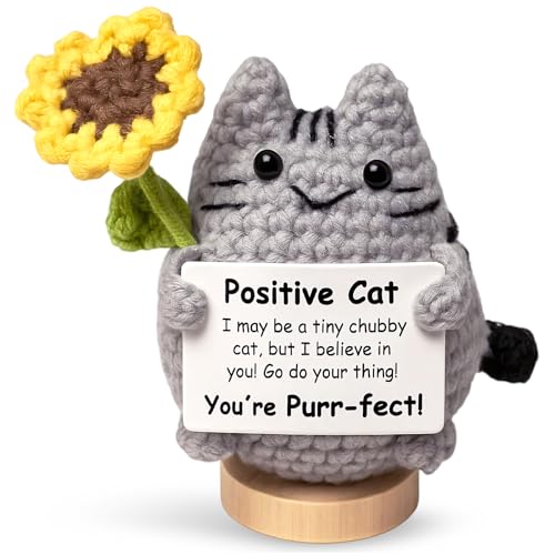 CZFSWT Emotional Support Cat, Crochet Cat, Positive Cats Suitable for Desk Decor, Travel Companion and Gift for Cats Lovers