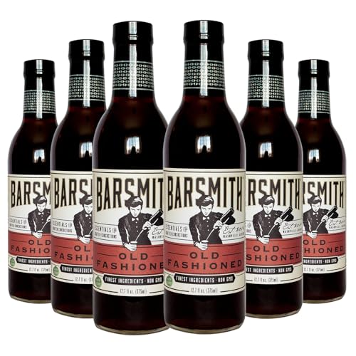 Barsmith Old Fashioned Mix, Classic Whiskey Drink Mixer with Sweetness, Cherry, Citrus &amp; Bitters, Premium Non-GMO, Perfect for Bourbon Cocktails &amp; Home Bars, 12.7 oz Bottles, 6-Pack