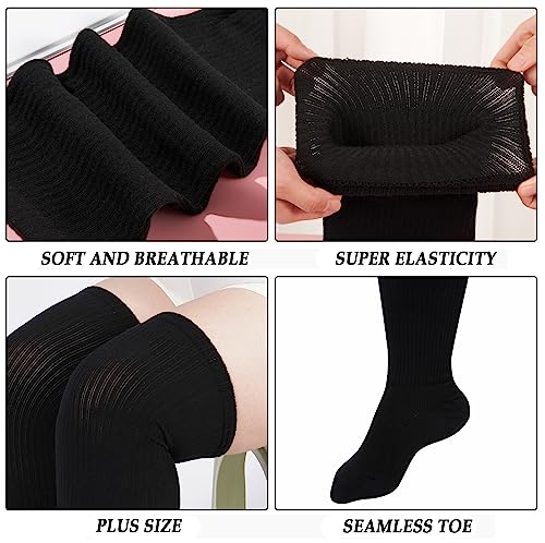 Image of Moon Wood Plus Size Thigh High Socks for Thick Thighs- Womens Knit Cotton Extra Long Over the Knee High Socks Leg Warmer