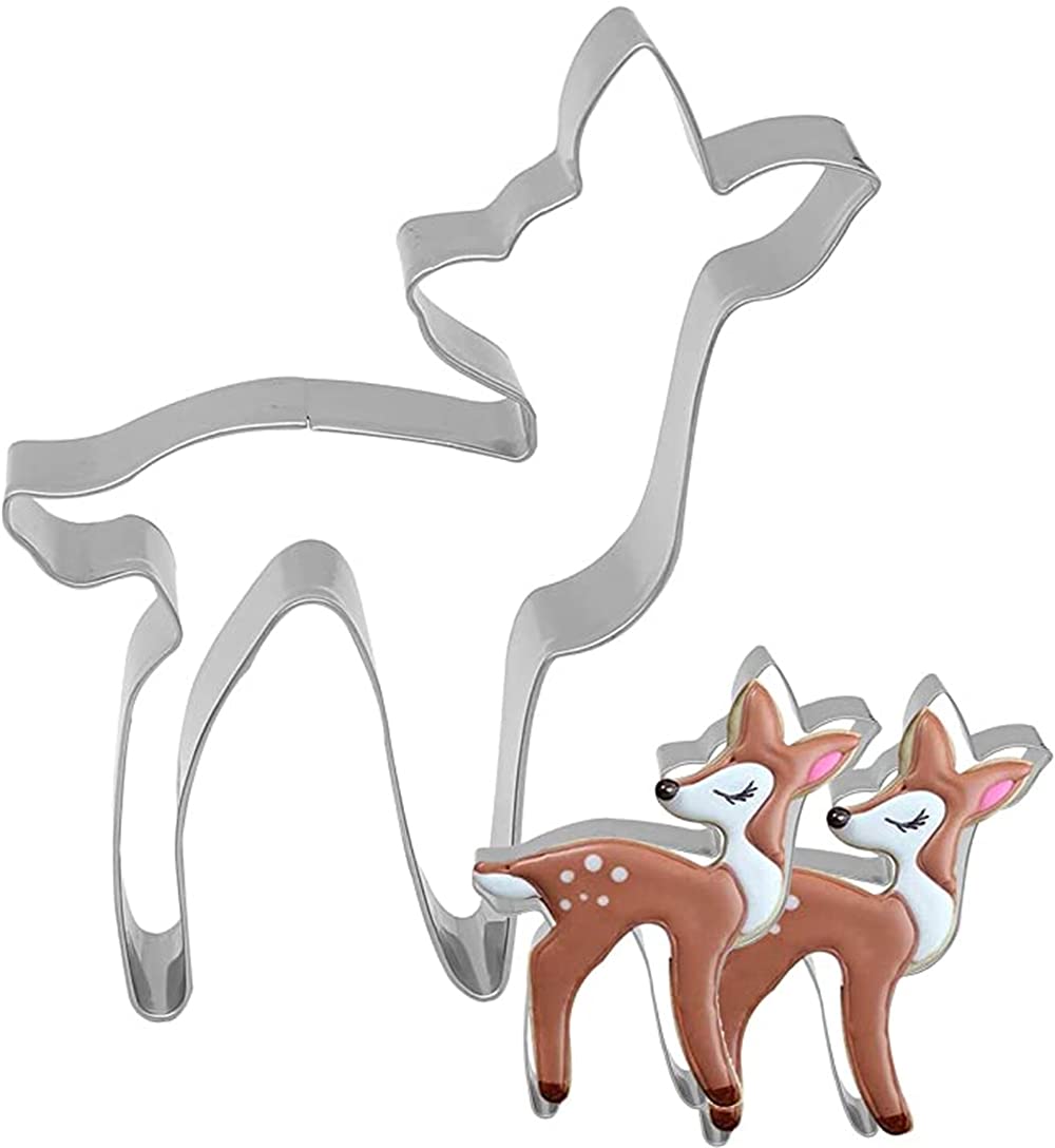 Reindeer Cookie Cutter, DELFINO 3 Pcs 3.3" Deer Cookie Cutter Set, Moose Cookie Cutter, Fawn Cookie Cutter Shapes, For Anniversary Birthday Wedding Theme Party
