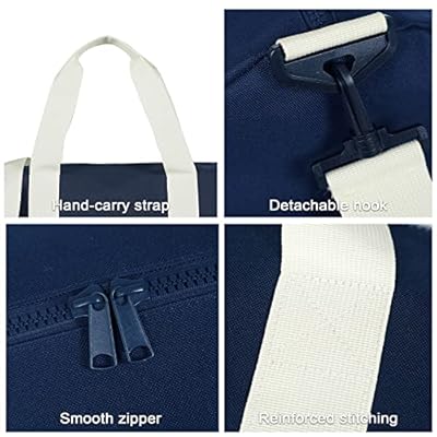 Small Gym Bag Duffel Bag for Women Men Fitness Sports Bag Workout Adjustable Detachable Shoulder Strap Lightweight Carry on Travel Duffle Bag (Navy/Off-White, 19 / Medium / 24L)