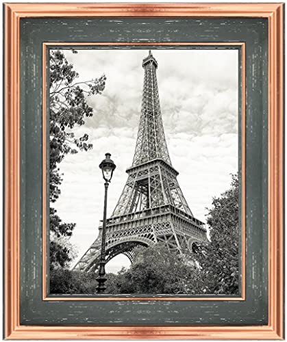 Harmony Frames 8X10 Raised Surface Wood Design Picture Frame Gallery Display Wall And Tabletop, Teal ~ Copper #TOP2