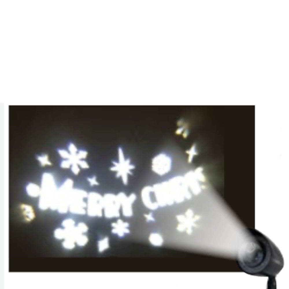 LED-Projektor für den Außenbereich mit verstellbarem Winkel, Dekor mit Schriftzug "Merry Christmas", weiß, IP44, Trafo 6 V, 6 Watt
