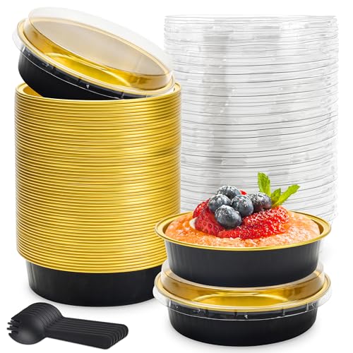 NPLUX Dessert Cups with Lids 25 Pack Black Gold 8oz for Dessert Displays