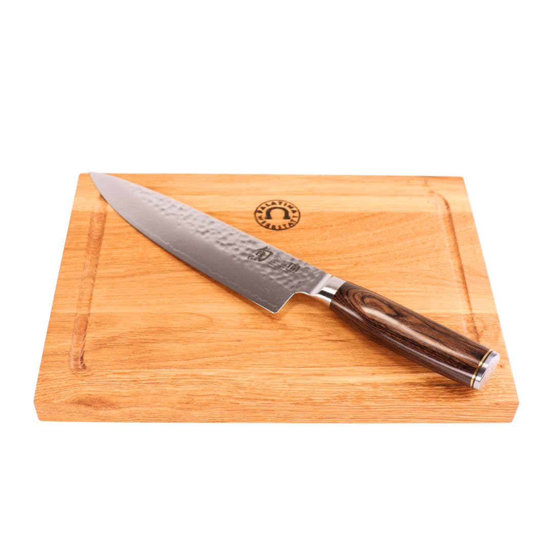 KAI Shun – Cuchillo de chef Tim Mälzer Premier TDM 1706 – Cuchillo japonés ultraafilado + tabla de cortar 100% hecha a mano única, 30 x 22 cm