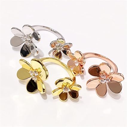 U/B Double Clover Rings For Women Shining Cubic Zirconia Ring