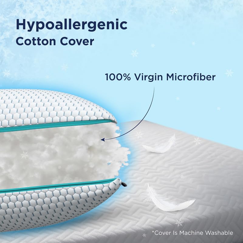 Image of The Sleep Company SnowTec Adjustable Plush Pillow | Cool Pillow for Hot Sleepers | Height & Firmness Adjustable Zipper | Microfiber Sleeping Pillow | Machine Washable Bed Pillow | White | Pack of 1