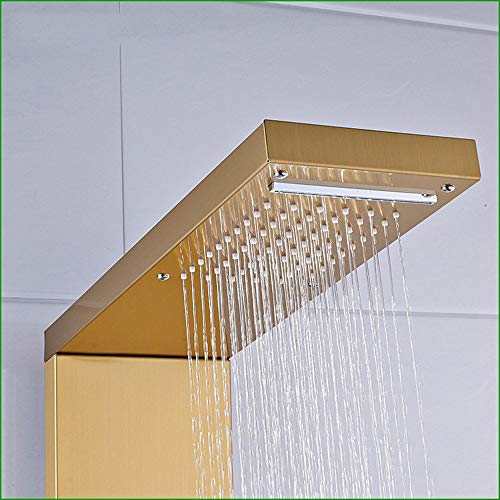 Panel de Ducha Sistema Multifunción en Acero Inoxidable con Acabado Dorado Cepillado, Cabezal de Ducha Cascada, Duchador de Mano, Chorros Corporales y Salida para Bañera miniatura 6