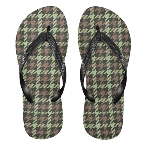 Houndstooth Khaki Flip Flops for Beach Thong Sandals Anti-slip Lightweight Beach Slippers for House Indoor Outdoor