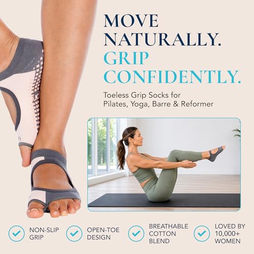 Image of Tucketts Allegro Toeless Pilates Socks with Grips for Women, Non-Slip Open-Toe Grip Socks, Yoga, Barre, Dance, Reformer, Home