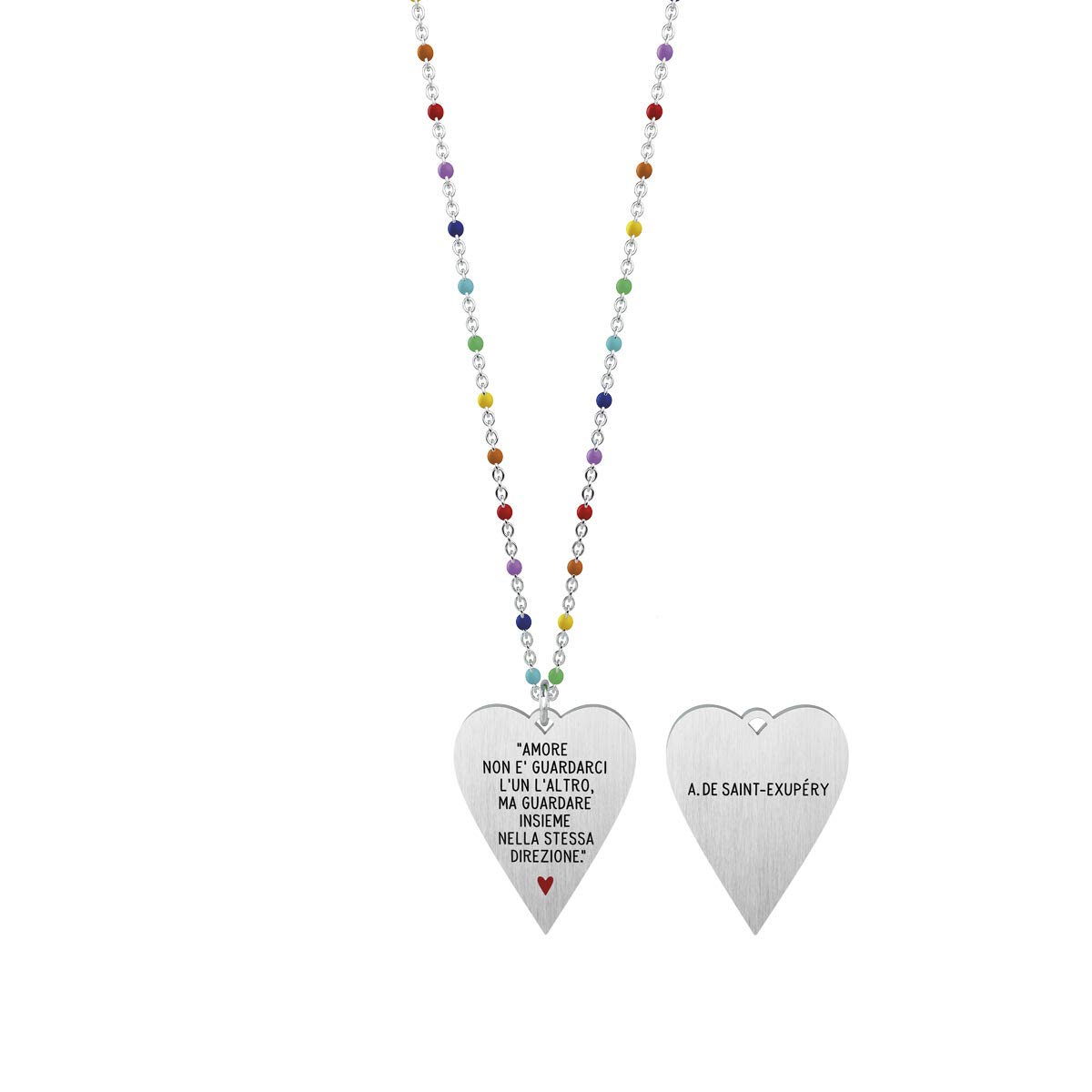 KIDULT Collana Donna Con Ciondolo Cuore E Scritta Shakespeare 'L'amore Non Guarda Con Gli Occhi Ma Con L'anima', Lunga 80 Cm