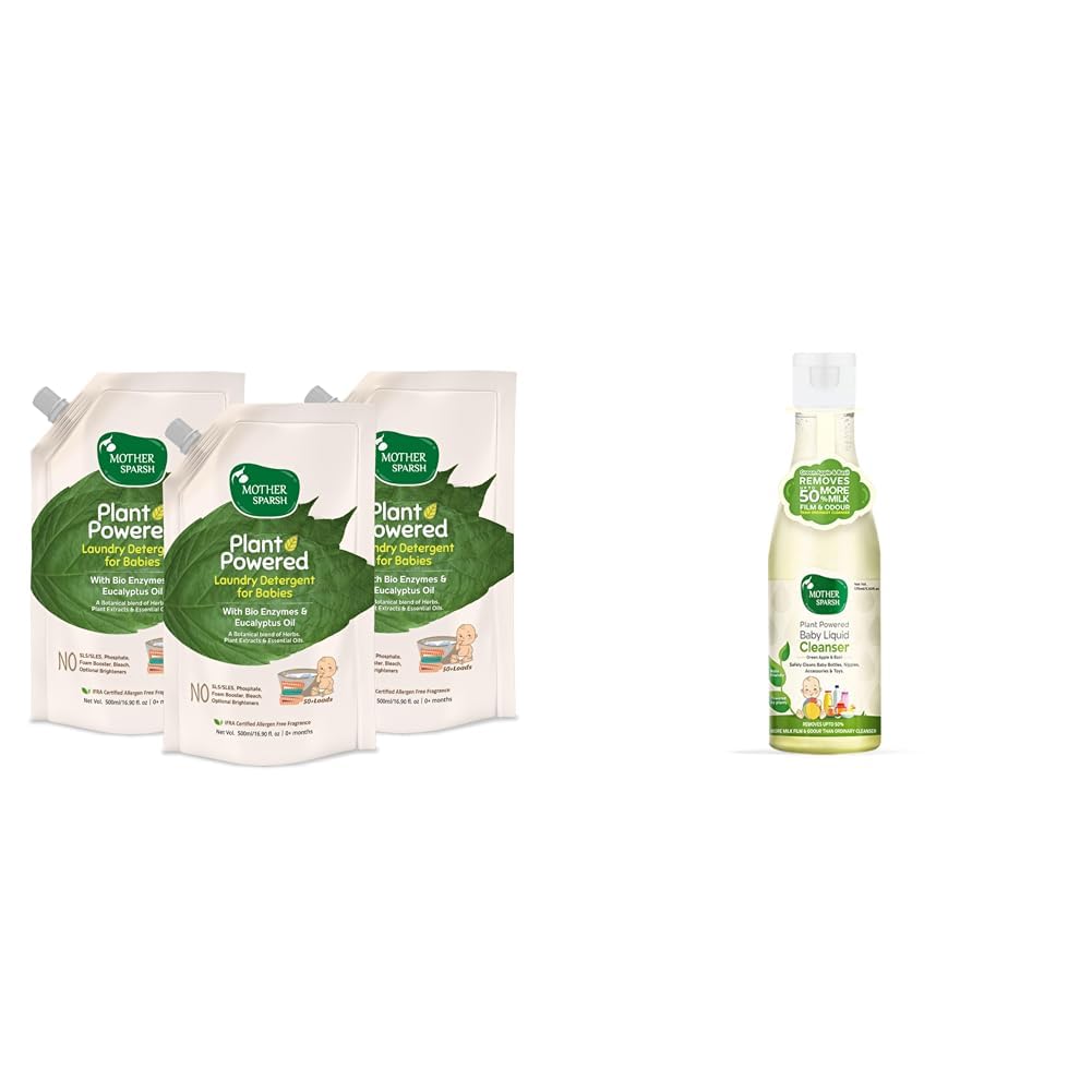 Mother Sparsh Plant Powered Baby Liquid Detergent Refill Pack 3X500ml With Natural Baby Liquid Bottle Cleanser 175ml-image-37