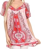 Sakkas Brinks Caftan Cap Sleeve Blouse Top Cover Up With Tribal And Floral Print