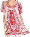 Sakkas Brinks Caftan Cap Sleeve Blouse Top Cover Up With Tribal And Floral Print