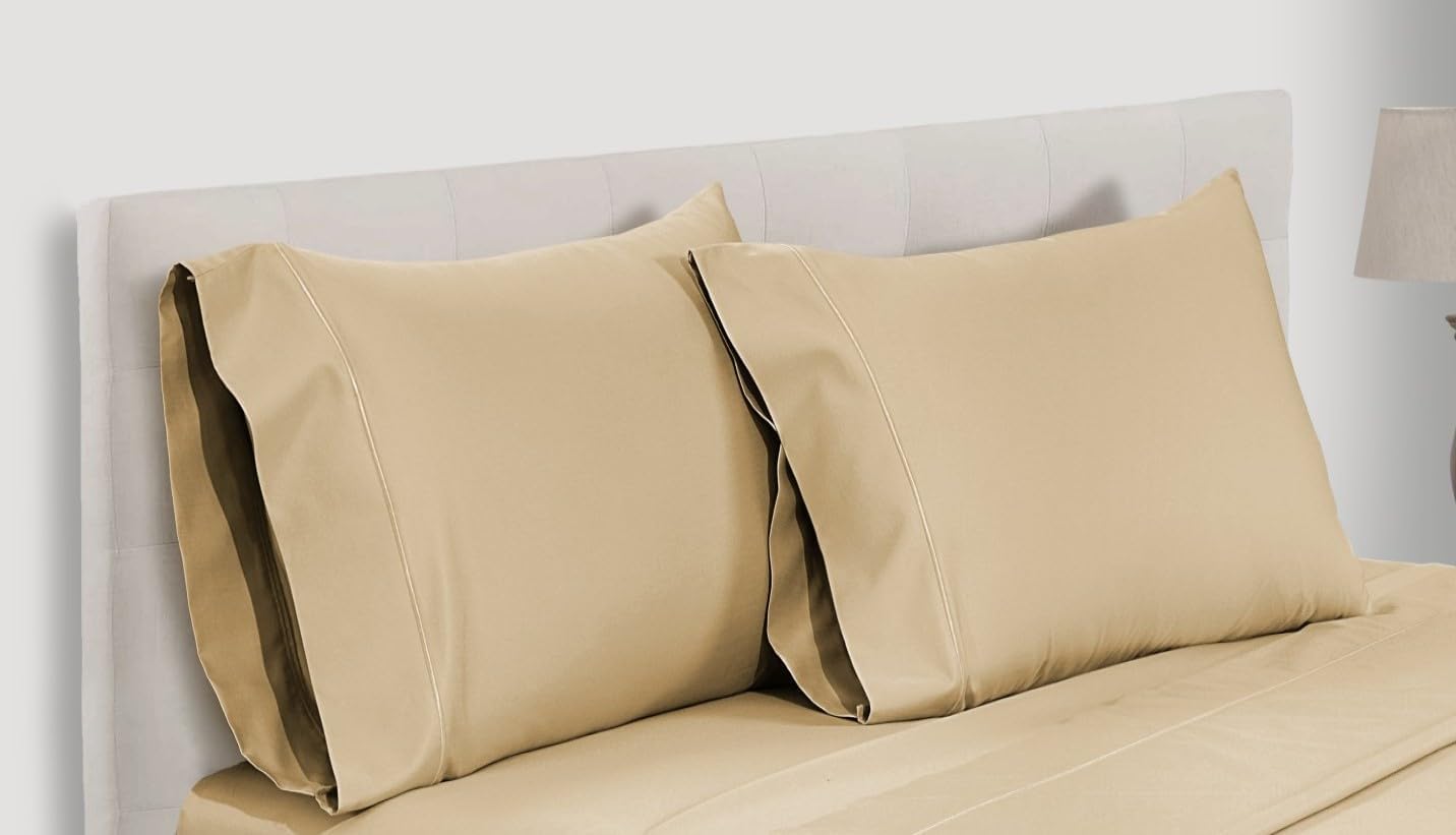 Pillow Cases Set of 2, Cooling Pillowcases King Size Set of 2, 800 Tc Egyptian Cotton- Semolina