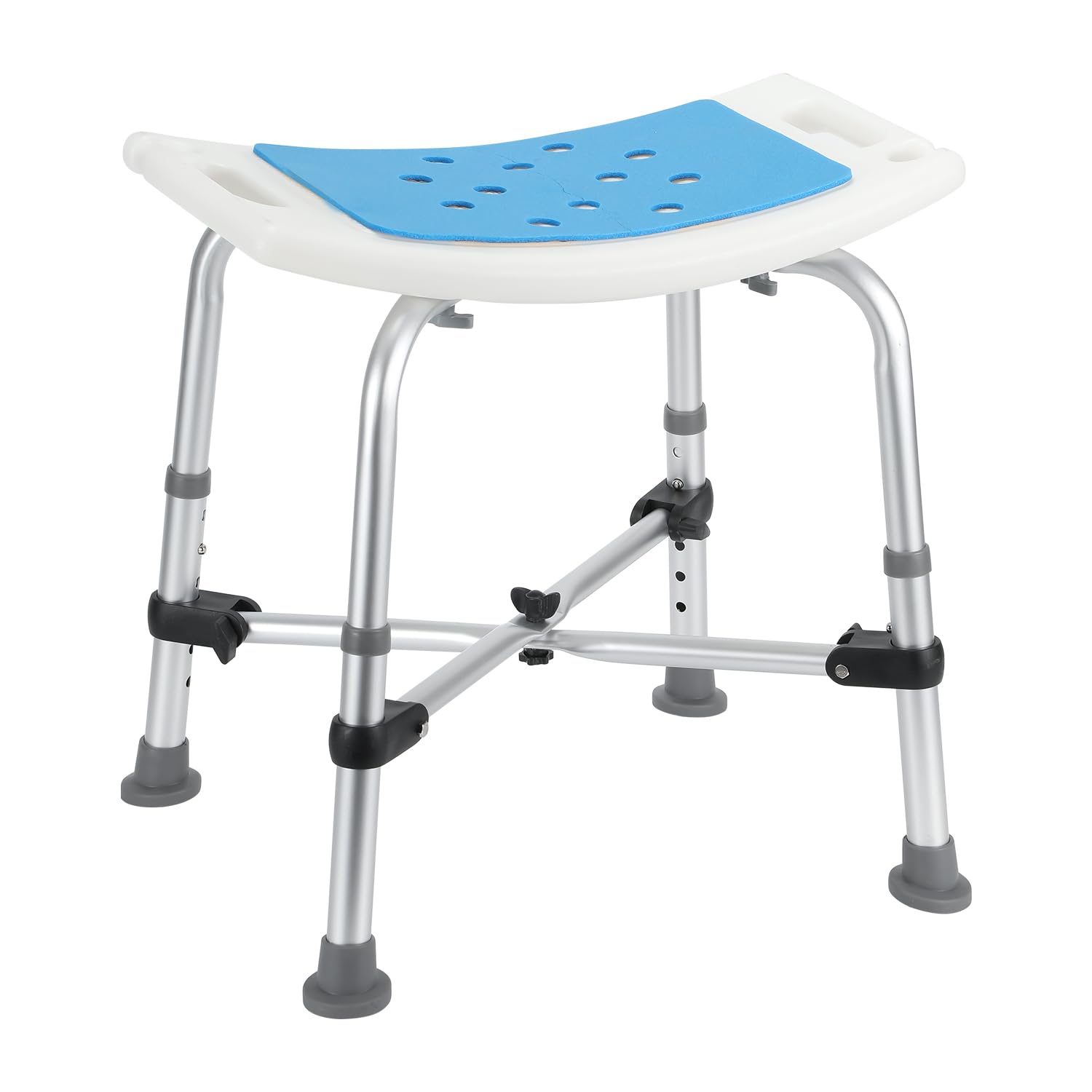 Taboret prysznicowy z oparciem, krzesło prysznicowe z regulacją wysokości 38-54 cm, siedzisko prysznicowe z podwójnie wzmocnioną belką poprzeczną, taboret kąpielowy, obciążenie 180 kg,