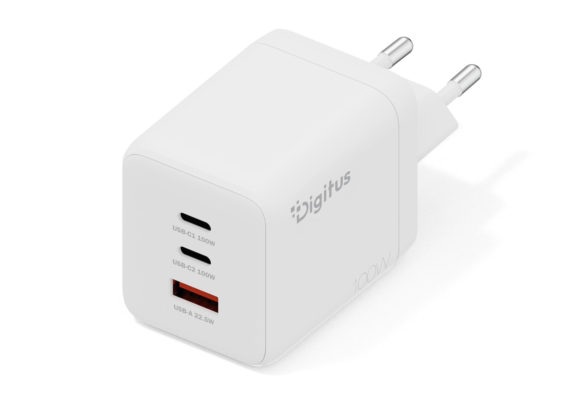 DIGITUS Cargador USB-C GAN II – 100 W – 2X USB-C, 1x Tipo A – 3 Puertos