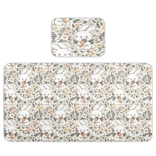 Bolaz Summer Sleeping Bed Pad, Rabbit Pattern Cooling Mattress Set Breathable Bed Mat Ice Silk Mat + Pillow Cover for Toddler Boys Girls