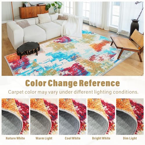 Carvapet 2x6 Red Abstract Runner Rug – Modern Washable 2 x 6 Low Pile Hallway Carpet with Rubber Backing, Foldable Non Slip Thin Rugs for Entryway, Bedroom, Living Room