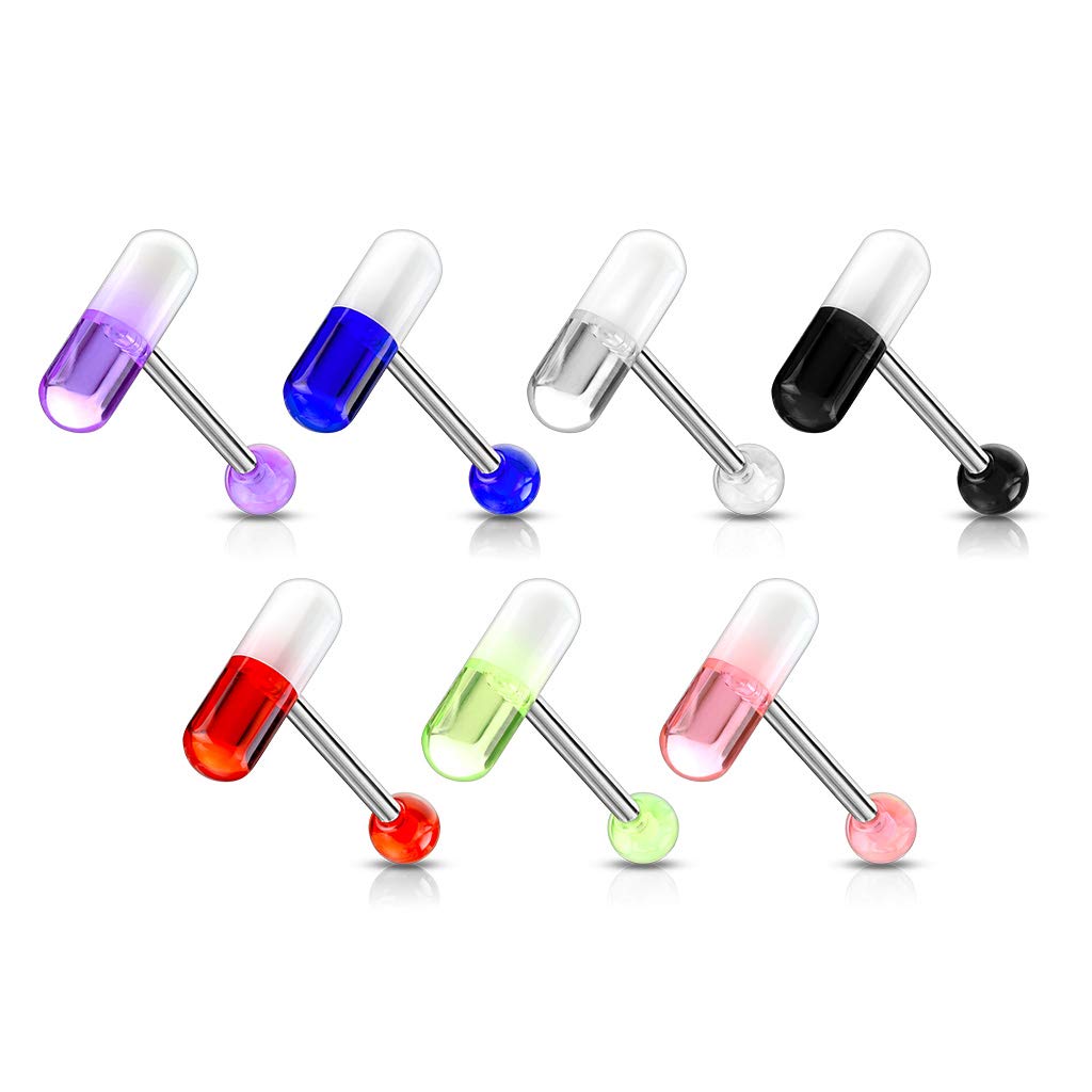Paula & FritzPiercing para la lengua, acrílico, bicolor, acero quirúrgico, 16 mm, longitud de la varilla de 1.6 mm, multicolor, cápsula recta, Acero inoxidable Acrílico