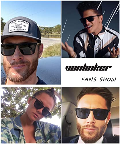 Vanlinker Polarized Square Sunglasses For Men Women Dark Shades With Uv Protection For Driving Matte Black Frame #TOP2