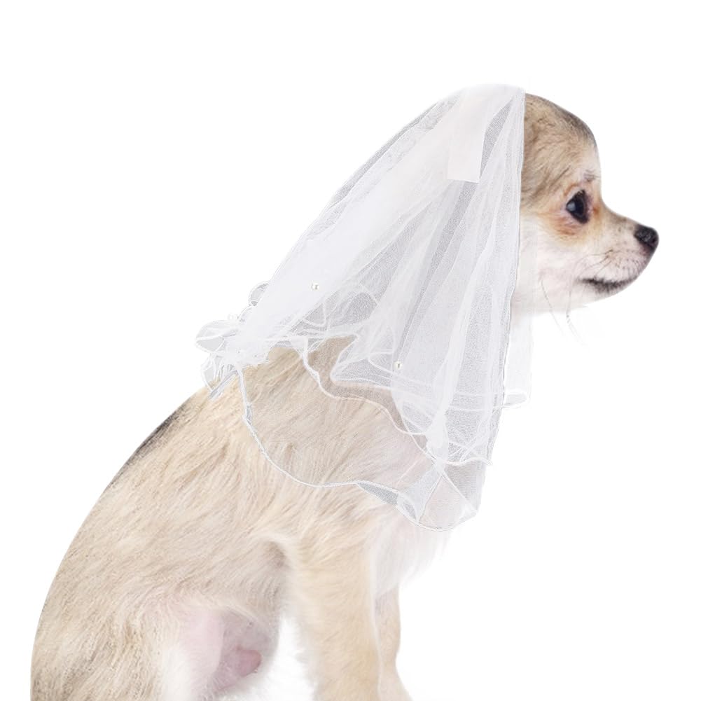 DELORIGIN Dog Wedding Veil & Collar, Adjustable Dog Bridal Dress Veil with Clip, Pets Bridegroom Bowtie Collar - Image 3