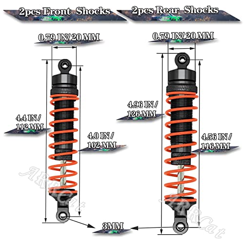 Arrcat 4Pcs Full Aluminum Front Rear Shocks Upgrade Parts For 1/10 Arrma Bigrock 4X4 Senton 4X4 Granite 4X4 Vorteks 4X4 Typhon 4X4 Rc Truck,Big Bore Hops Up Rc Shocks,Replace Ar330550 Ar330551(Black) #TOP5