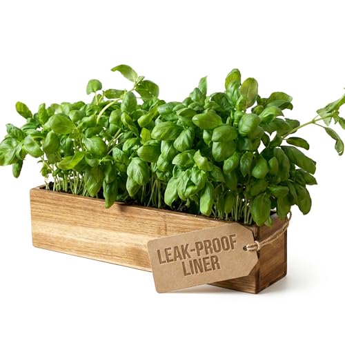 zaqro Indoor Planter Box Set of 2-17” x 4” Small Acacia Wood Window Sill Herb Planters - Rectangular Wooden Centerpiece Boxes with Liners - No Drain Holes - for Kitchen Tabletop Countertop