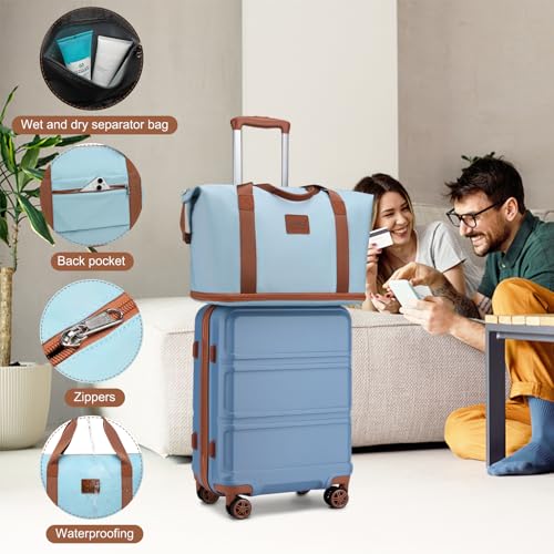 Kono Suitcase Set 3 Piece Luggage Set Expandable(only 28") Carry On Hardside Luggage with TSA Lock Spinner Wheels (Apricot Blue, 6 piece set)4