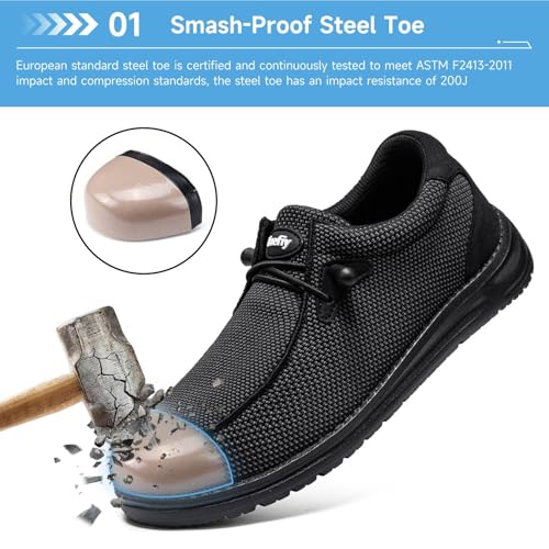 Image of Tinefiy Steel Toe Shoes for Women Lightweight Comfortable Slip On Safety Work Sneakers Cushion Puncture Proof Shoes Indestructible Shoe