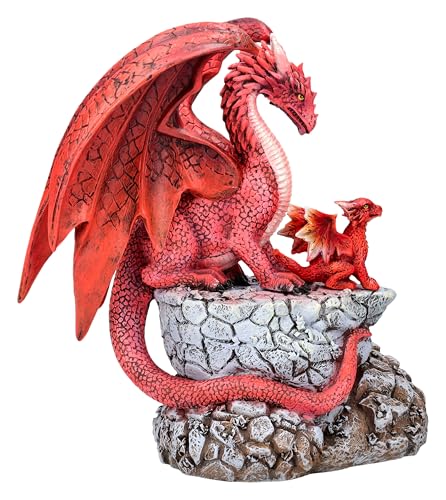 Feuer Drachen Famile Figur 18,5 cm - Deko Statue für Drachenliebhaber