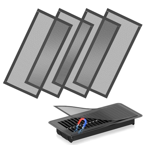 Image of Hon&Guan Floor Vent Covers, Strong Magnetic Mesh Air Vent Filters, 4x10'' PVC, Black, 4PCS