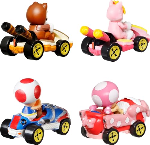 image for Hot Wheels Mario Kart 4-Pack, Collectible Set of 4 Toy Vehicles with T