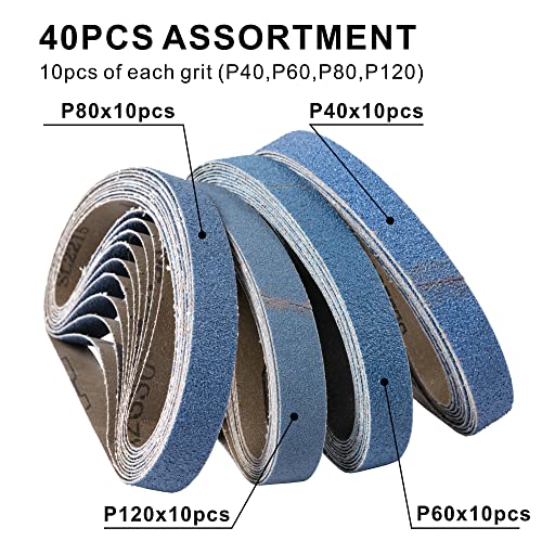 Image of 40 Pack Zirconia Sanding Belts, 20 x 520mm, 10 Each of 40 /60 /80 /120 Grits, Zirconium Corundum, 3 /4 inch x 20-1 /2 inch Belts, UW-BS20520 Compatible