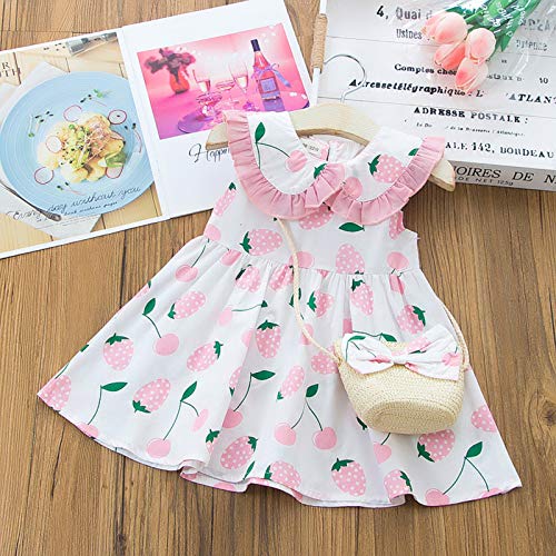 Toddler Baby Girls Dresses Hat Sets, Infant Girl Floral Lemon Dot Print Beach Dress Hats 2PCS Outfits Set Birthday4