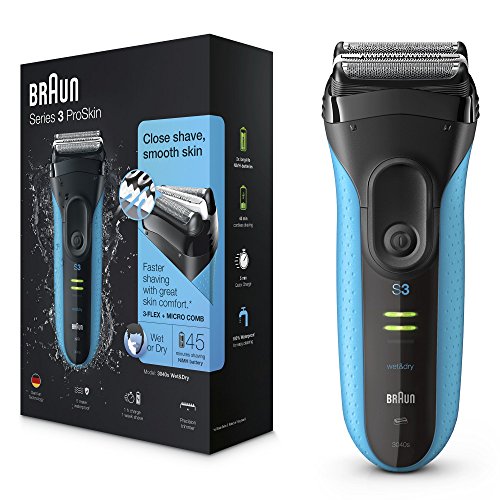 Braun Series 3 ProSkin 3040s Elektrorasierer, mit Präzisionstrimmer, wiederaufladbarer und kabelloser Wet&amp;Dry Rasierer Herren, schwarz/blau