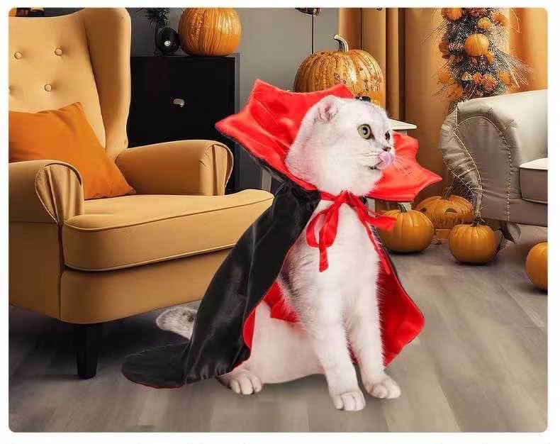 Disfraz capa vampiro para gato Halloween ajustable rojo negro miniatura 4