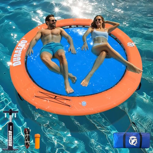 Aufblasbare Wasserhängematte, Rundes Schwimmdock, Schwimmring für See & Pool, Großes Familien-Insel-Float für Mehrere Personen & Partys, Für 2~3 Personen, Inkl. Pumpe & Zubehör