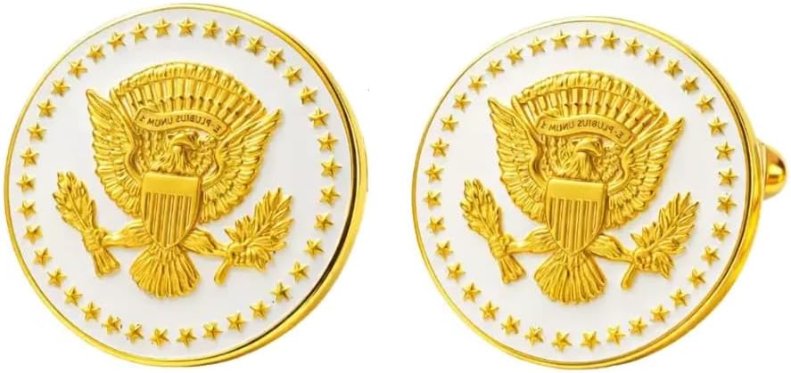 24K Gold Plated Vice President Joe Biden Cufflinks for Men – Presidential Seal Eagle Design, Luxury Gold Cuff Links, USA Patriotic Formal Business Wedding Jewelry Gift Accessories