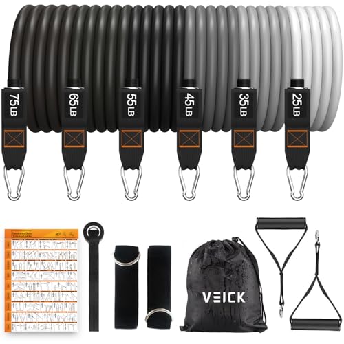 VEICK Resistance Bands, Exercise Bands for Working Out with Handles, Elastic Workout Bands for Men Women, Exercising Bands for Strength Training Equipment at Home Gym