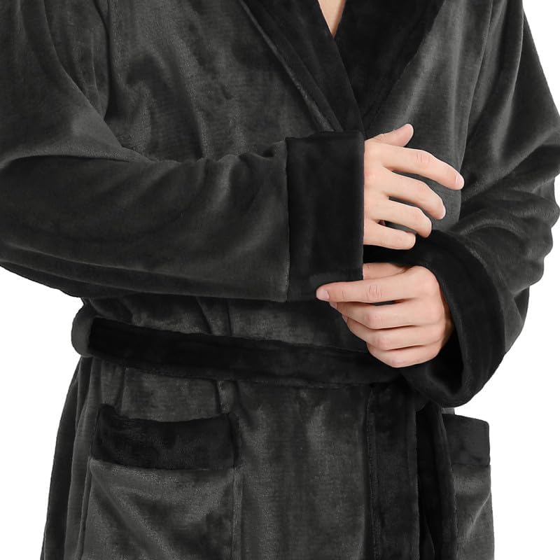Yurhap Luxury Mens Robe with Hood, Ultra Cozy Fleece Bathrobe for Men, Plush Hooded Robe with Belt & 2 Pockets - Image 6