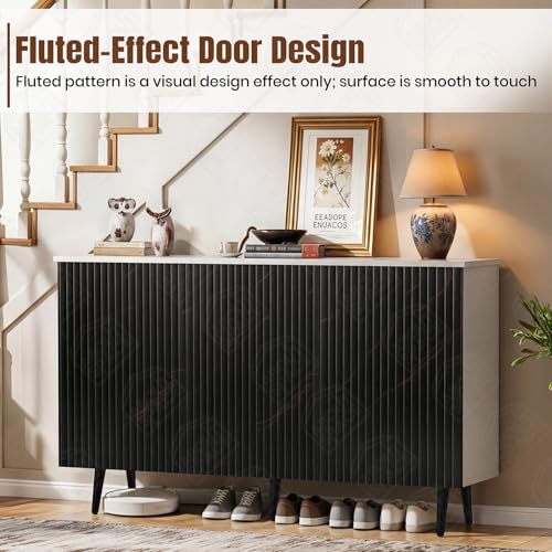 Image of ABOUT SPACE Shoe Cabinet - 3 Tier Shoe Rack with Door | Press Open 3 Door Engineered Wood Shoes Stand for Home | Smooth Non-Fluted-Effect Adjustable Shelf Raised Legs, 15 Pair Storage |White & Black