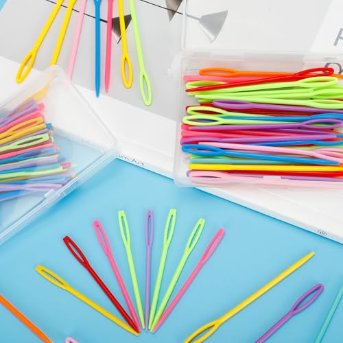 Image of 100 Pcs 2.7 inch & 3.5 inch Large Eye Plastic Sewing Needles, Yarn Needles, Tapestry Needle Weaving Darning Needles Safety Plastic Lacing Needles Crochet Accessories for DIY Beginner Sewing Handmade Crafts
