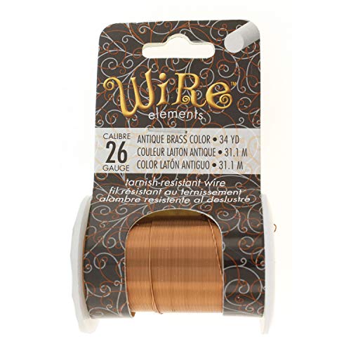 Image of The Beadsmith Wire Elements 26-Gauge Lacquered Tarnish-Resistant Copper Wire for Jewelry Making, 34 Yard, 31.09 Meter Spool (Antique Brass Color)