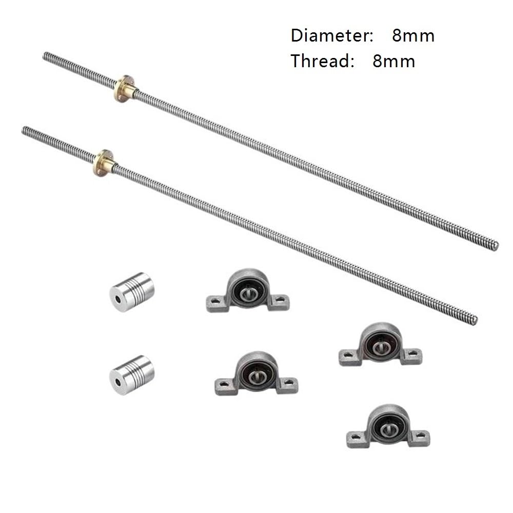 2er-Set 350 mm T8 Trapezspindel-Set Edelstahl 8 mm Durchmesser mit Mutter