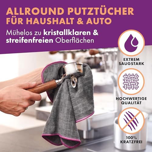 Lavandola 5X Mikrofasertücher Set 30x30cm - Premium Reinigungstücher mit 380GSM Schachbrettmuster für Haushalt, Küche, Bad - Fusselfrei Reinigungstücher, Putzlappen, Spüllappen