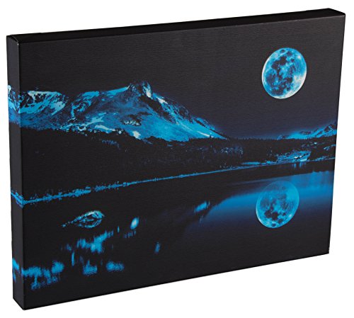 Clever Creations Moon Light Up Canvas Blue Moon Over Mountain Lake Wall Art with Bright Color Changing LEDs | 11.75" x 15.75" Perfect Size for Home, Living Room, or Classroom | Battery Powered