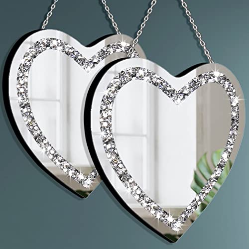 DMDFIRST Heart Shaped Silver Glass Mirror 2 Pack 12x12inch Crystal Crush Diamond Decor Chain Mirror for Wall Decoration - Image 3