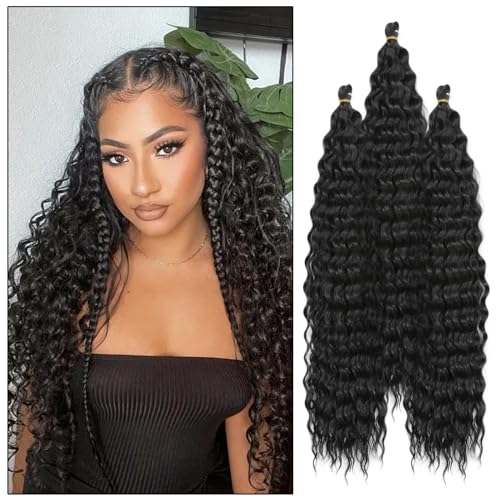 24 Inch 3 Packs Deep Wave Crochet Hair, Soft Ocean Wave Braiding Crochet Hair For Boho Braids,Goddess Box Braid, Twist Crochet Hair Soft Synthetic Deep Wave Curly Braiding Hair Extensions for Women